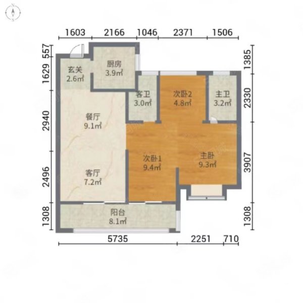 建发央著3室2厅2卫110.33㎡南北196.5万