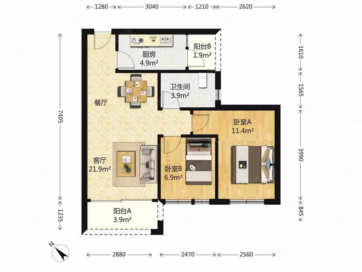 丽江花园华林居2室2厅1卫71.4㎡东北165万