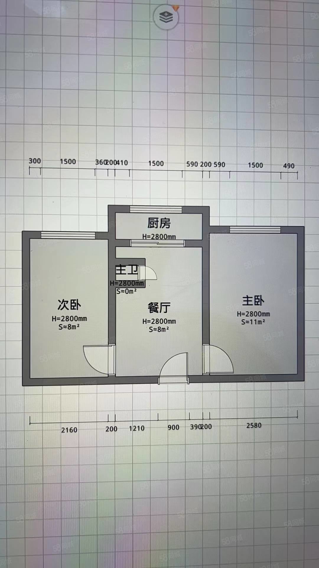 装潢公司家属院(天山区)2室1厅1卫57.83㎡南北118万