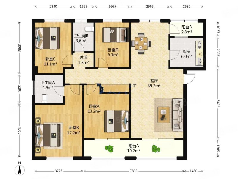 五矿崇文金城4室2厅2卫141㎡南北550万