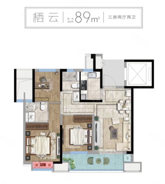 湖畔云庭3室2厅2卫89㎡南北100万