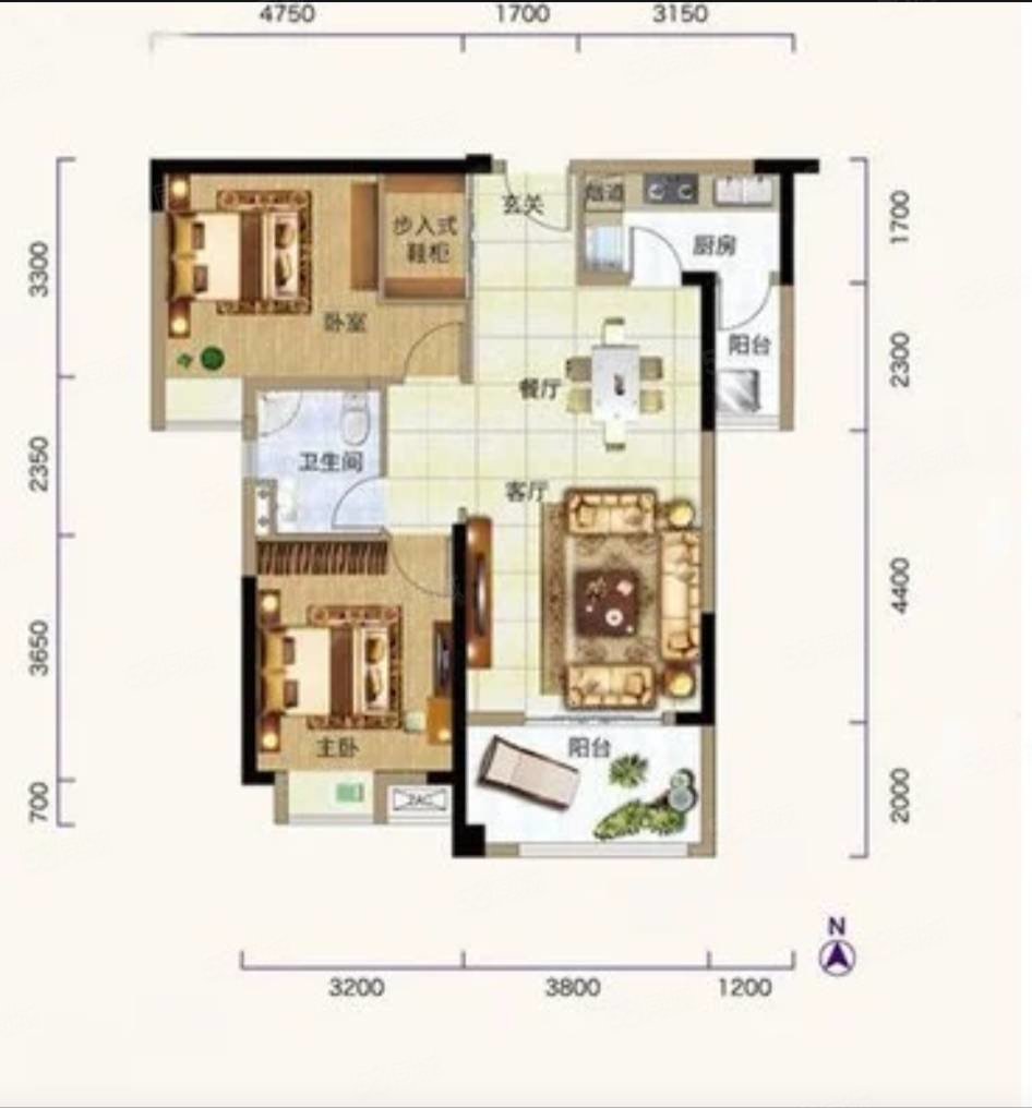 东大时代广场2室2厅1卫91㎡南北54万