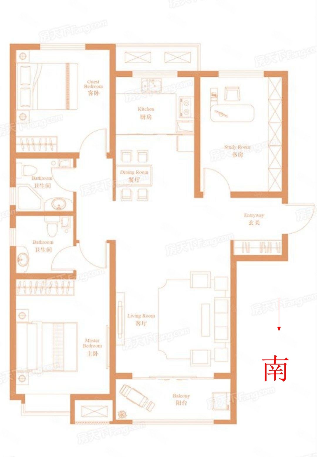 中景和湾香颂3室2厅2卫131.14㎡南北135万