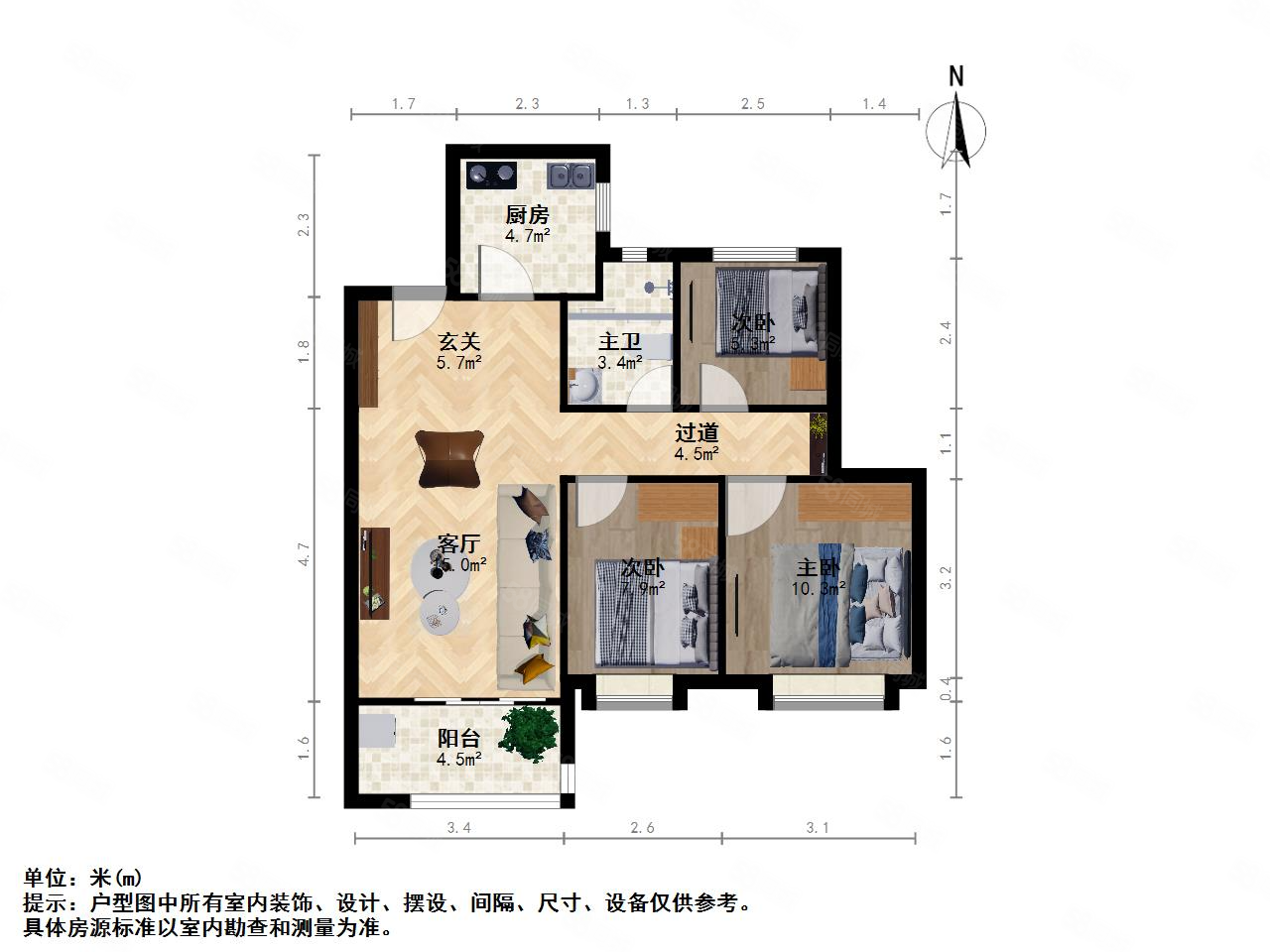 建发泊月湾3室2厅1卫89㎡南北159万