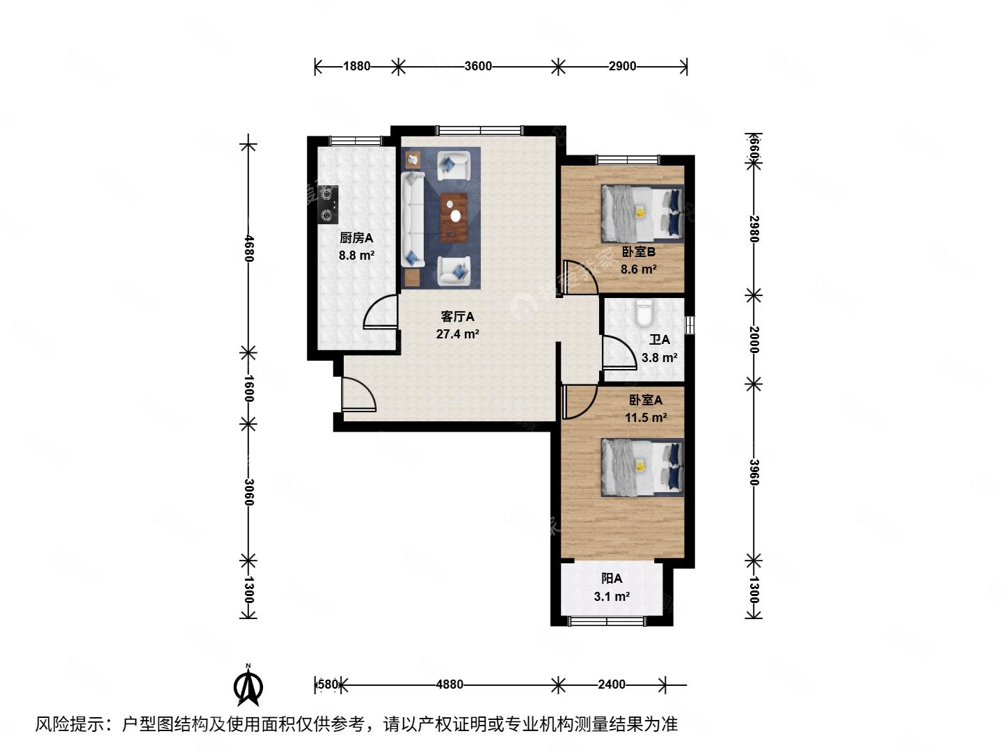 西悅雅居2室1廳1衛(wèi)87.53㎡南北219萬