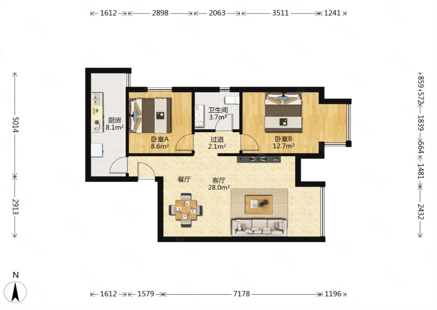 【10图】华远君城 2室2厅 东,华远君城(西区)-西安58同城