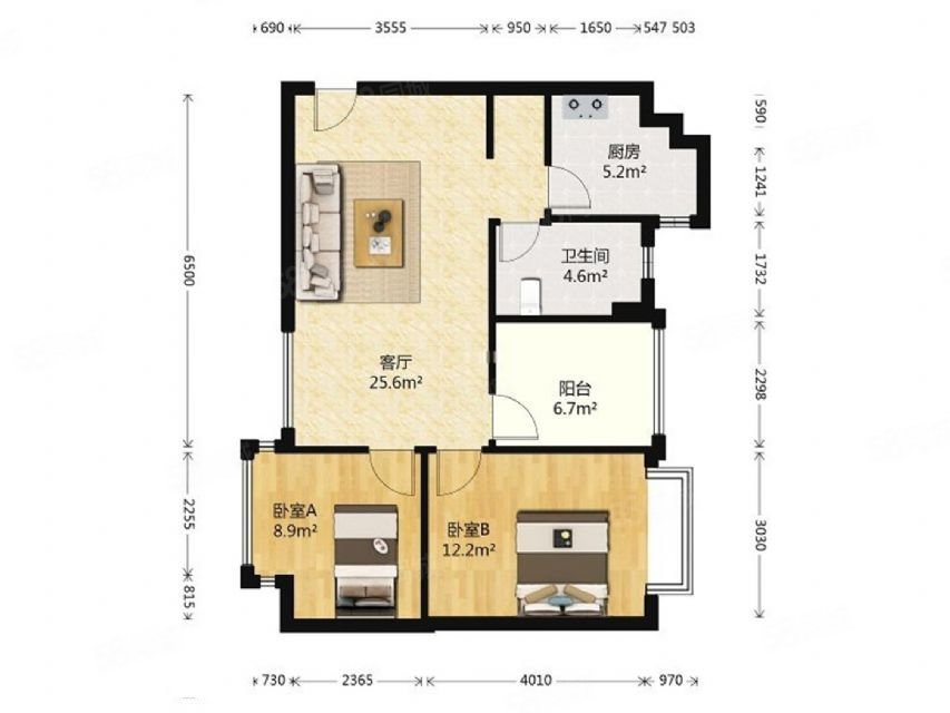 恒大名都2室2厅1卫72.66㎡西118万