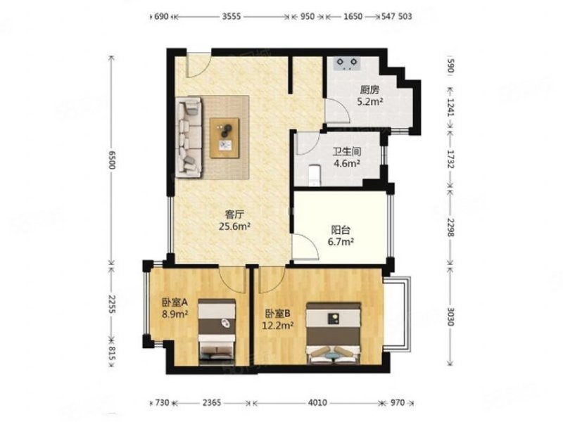 恒大名都2室2厅1卫72.66㎡西118万