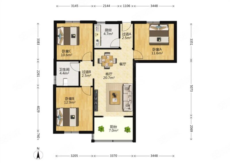 侨建花园(东区)3室2厅1卫94.27㎡南418万