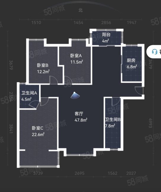 嘉盛华庭3室2厅2卫139.96㎡南北115万