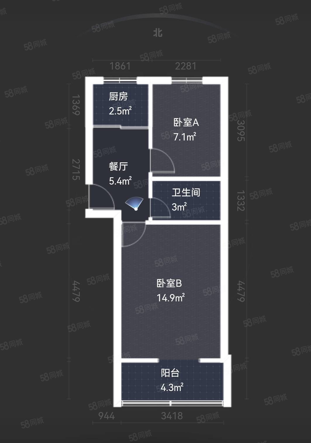 钱南小区(369弄)2室1厅1卫46.01㎡南北94万