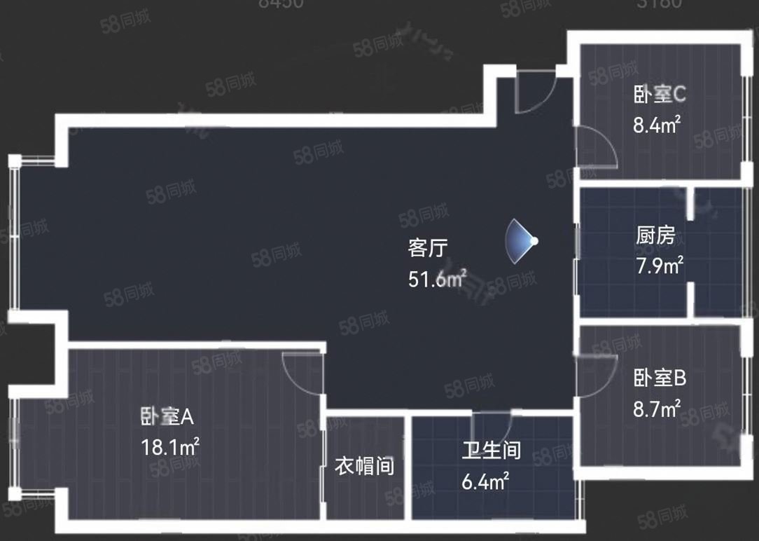 万达华府3室2厅1卫138.5㎡南北124万