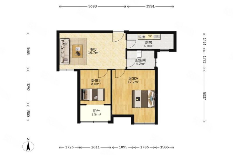 荷韵新村东区2室2厅1卫95㎡南208万