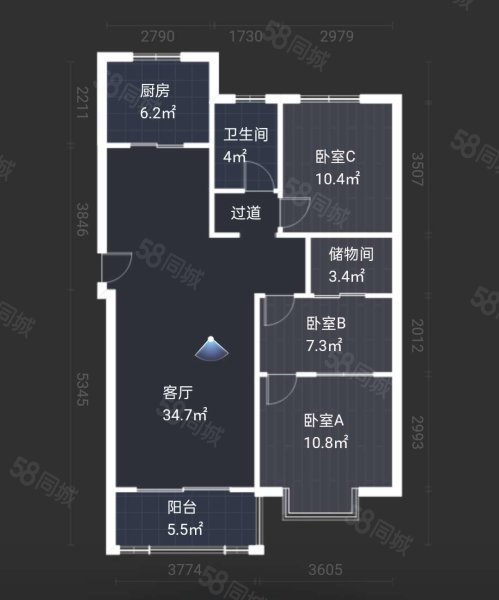 恒盛豪庭3室2厅1卫114.72㎡南248万