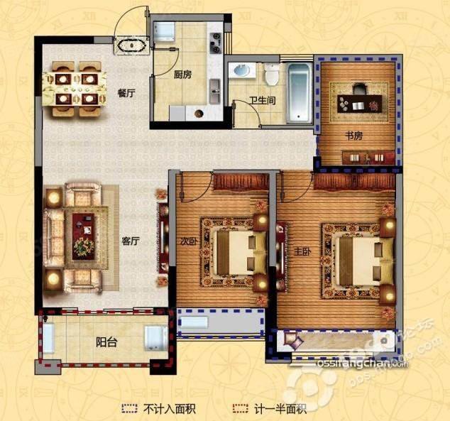 奥园广场89平三室两厅一卫简装出售45万,一小五中学房