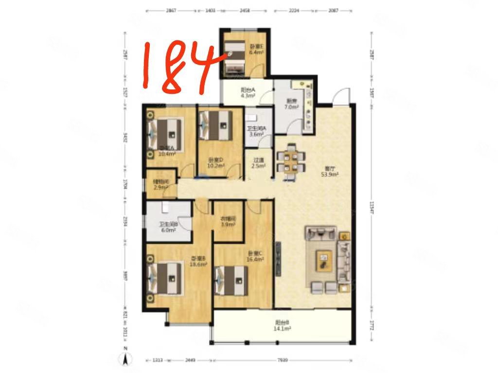 俊发时代俊园紫韵馨苑5室2厅2卫184.2㎡南北126万