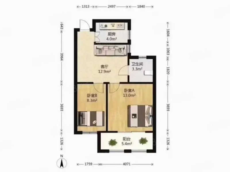 清荷园北园2室1厅1卫60㎡南北132万