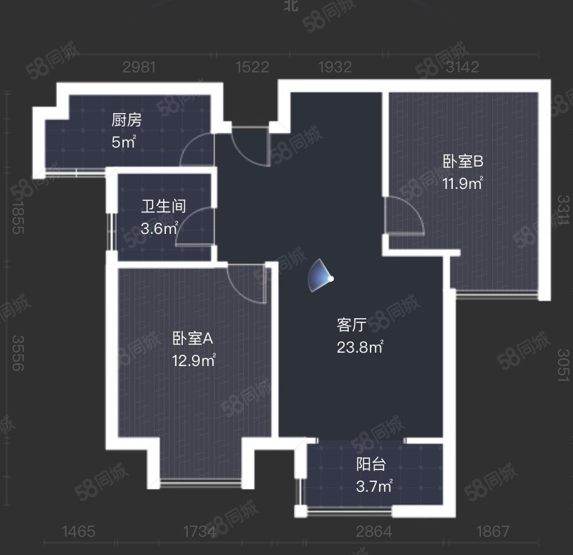 汉水翠苑2室2厅1卫88㎡南北102万