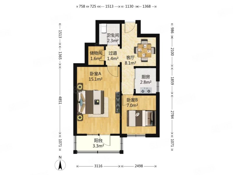 二七剧场路13号院2室1厅1卫57.2㎡东南780万