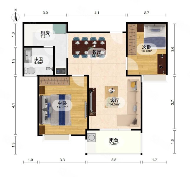 金涛御景花园2室2厅1卫82㎡南北58万