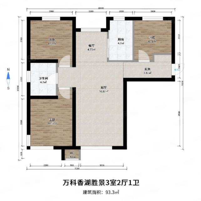 万科香湖盛景3室2厅1卫93.3㎡南北89万