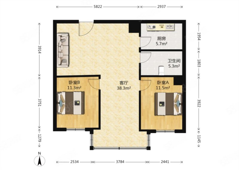 日森大厦2室2厅1卫89.8㎡南235万