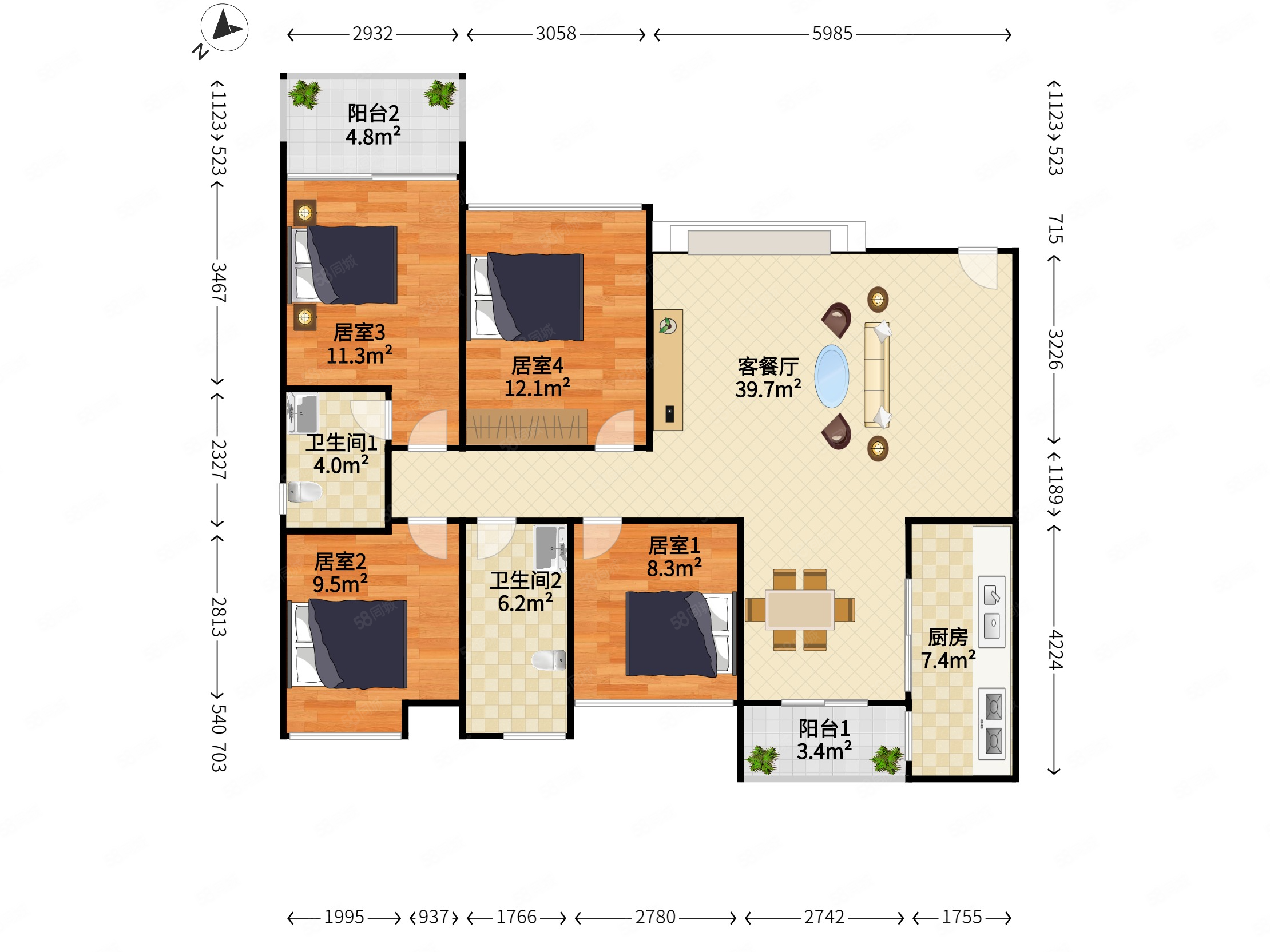 豪方天际4室4厅4卫124.48㎡东南0万
