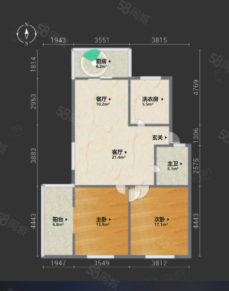 人丰小区2室2厅1卫86.31㎡南193万