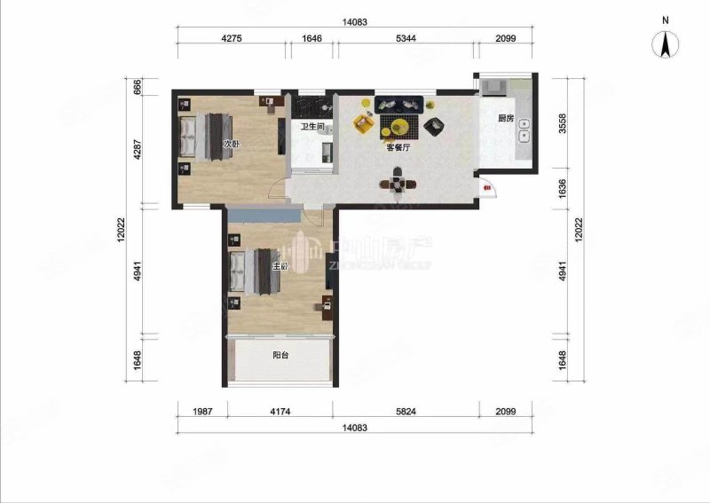 古运五爱苑B区2室2厅1卫82㎡南北125万