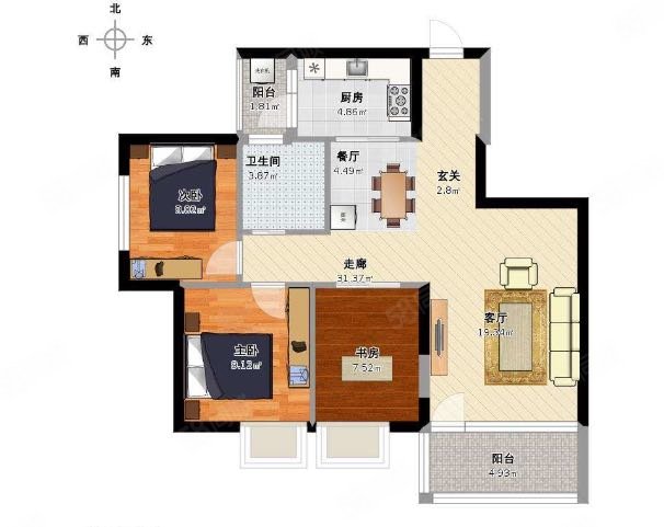 汇城百合苑三期3室2厅2卫137㎡南北72.8万