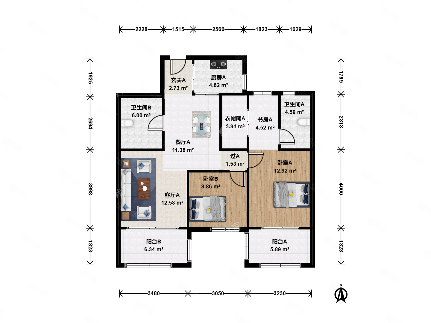 顺发堤香名苑3室2厅2卫88.31㎡南285万
