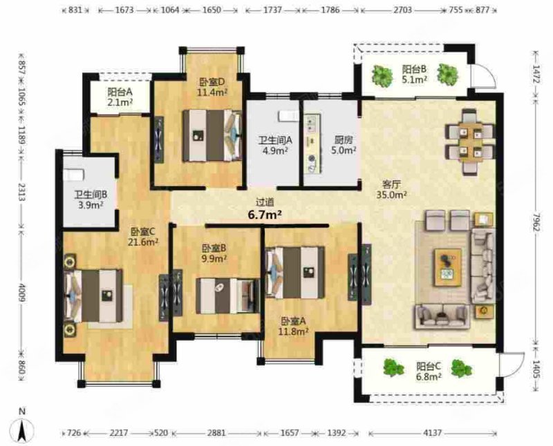 联泰天禧4室2厅2卫156.37㎡南北450万