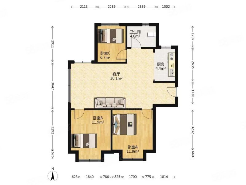 海尔博悦兰庭3室1厅1卫91.91㎡南180万