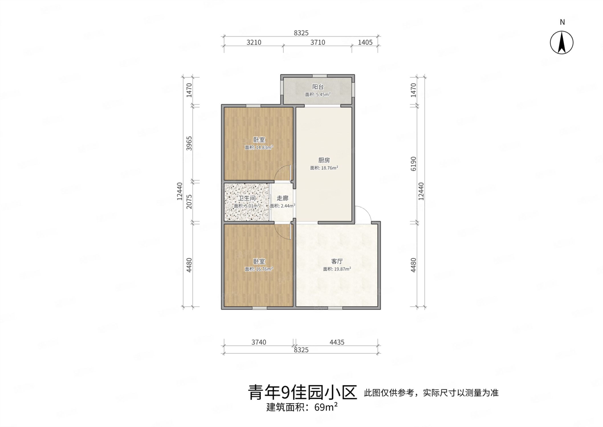 佳园小区2室2厅1卫69㎡南北108万