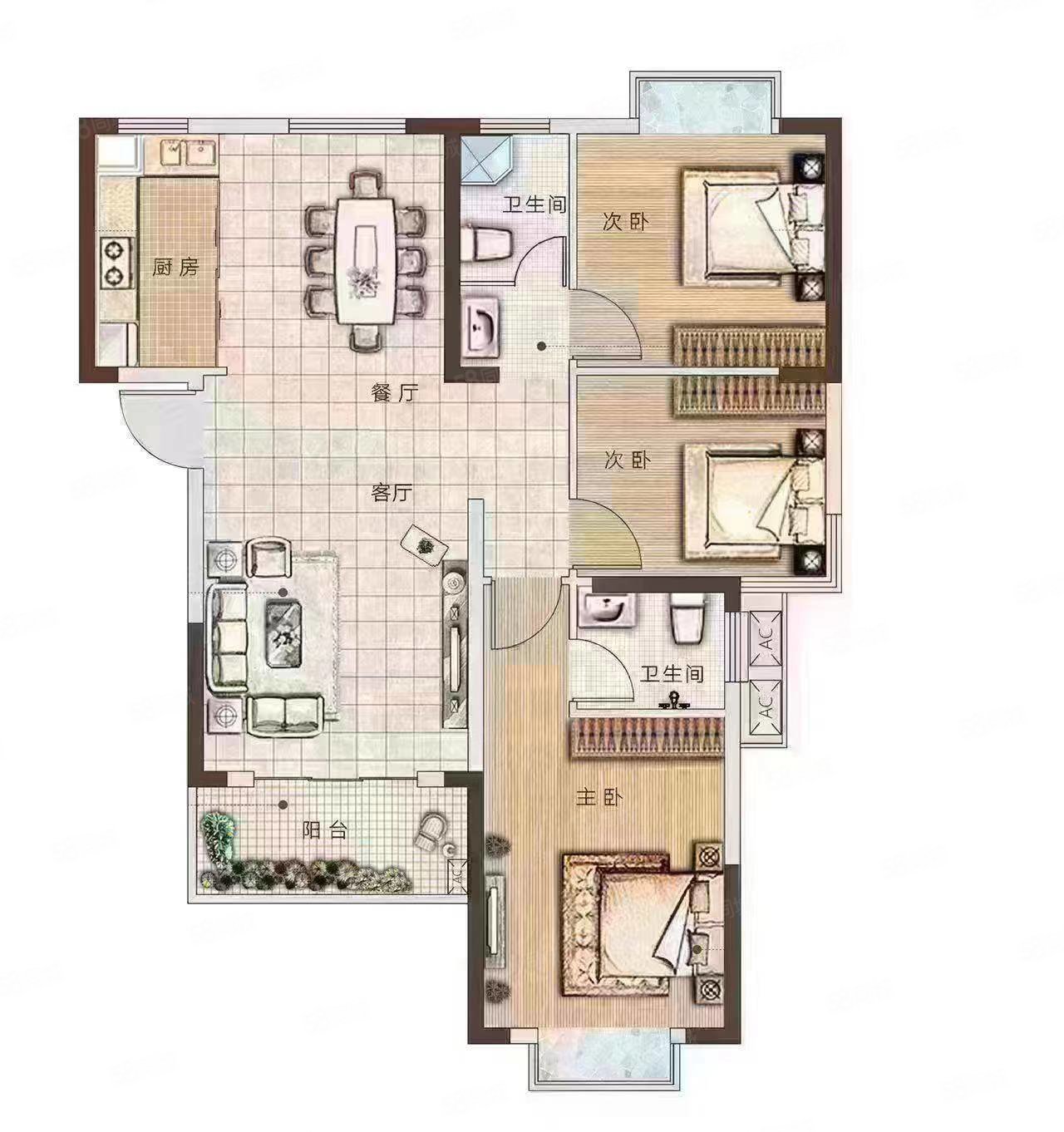 葛店新城3室2厅2卫126㎡南北29万