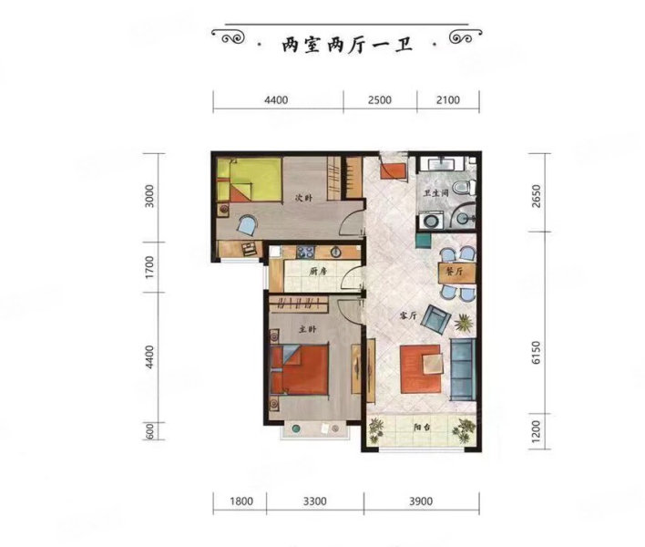 学林壹号2室2厅1卫85㎡南59万