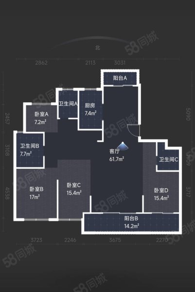 公园18724室2厅3卫185.6㎡南北558万