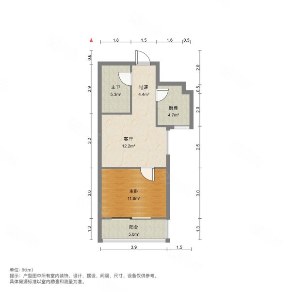 泺祥新区1室1厅1卫61.58㎡南北66万