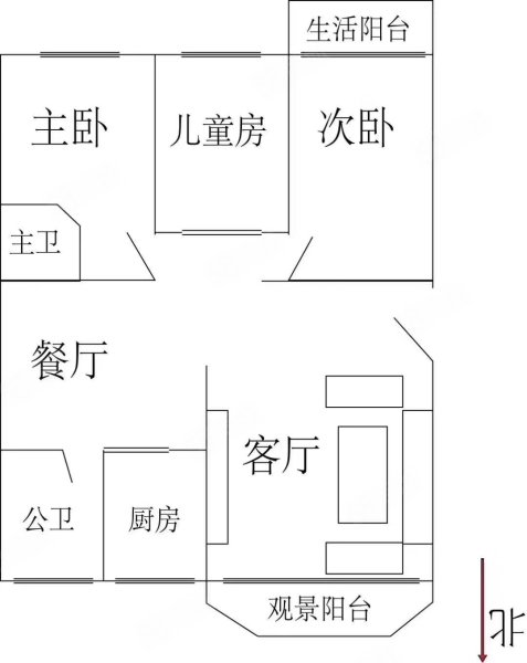 中山路42号小区3室2厅2卫116㎡南北69.6万