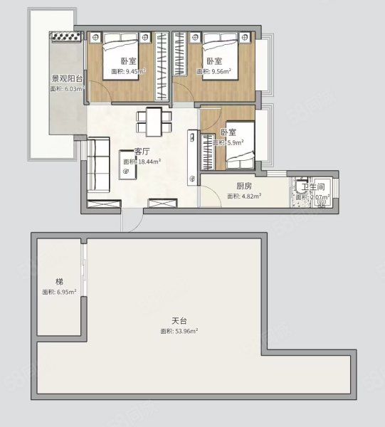 中山七路小区3室1厅1卫51.95㎡南北212万