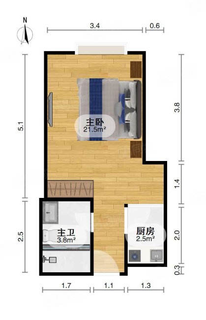 红谷凯旋1室1厅1卫36㎡南北48万