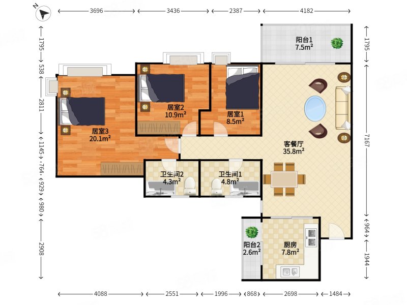 深业花园3室2厅2卫115㎡东北0万