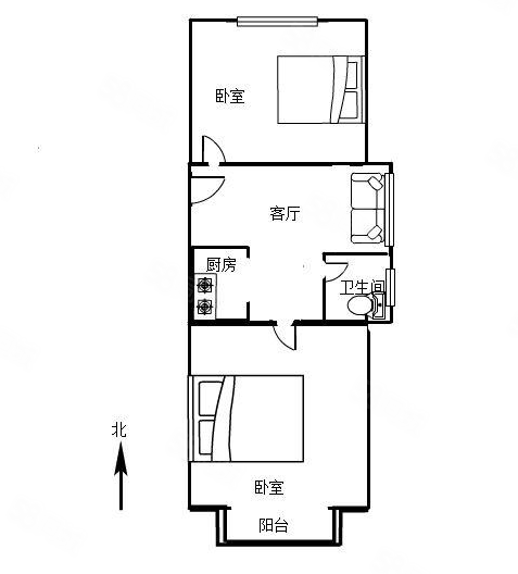 漪汾苑槐荫苑2室1厅1卫55㎡南北75万