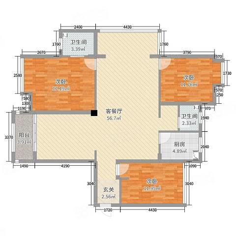 云天半岛3室2厅2卫115㎡南北65万