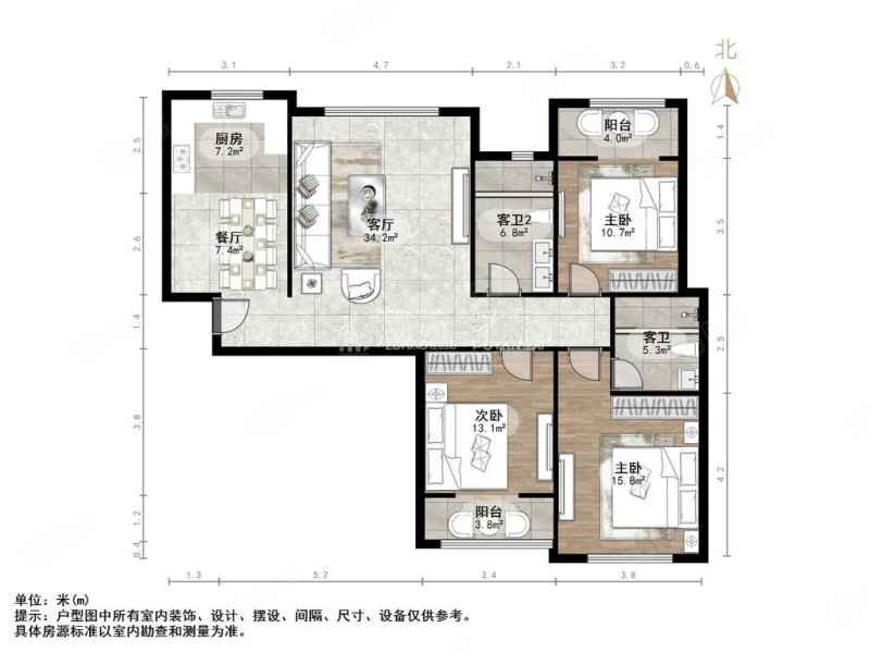 盛景家园3室2厅2卫138.28㎡南北235万