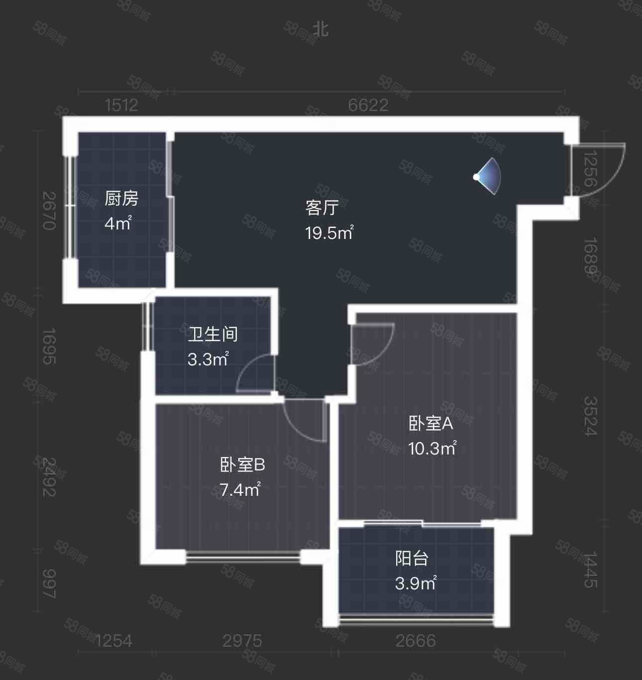 东方丽池2室1厅1卫65.47㎡南108万