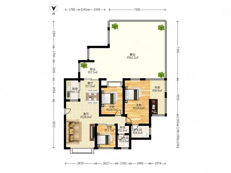 城投七里香榭3室2厅2卫90.97㎡南北576万