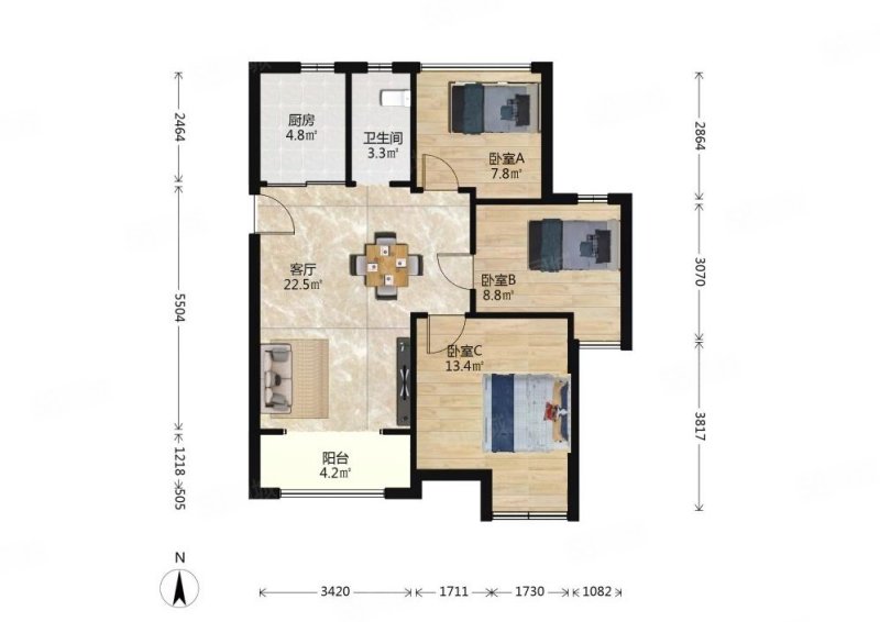 中南锦苑3室1厅1卫86.8㎡南323万