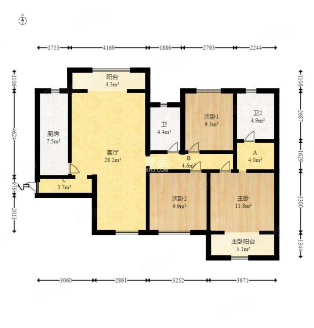 深业睿城3室2厅2卫118.7㎡南北118万