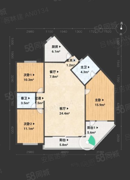 天宇花园3室2厅2卫116.08㎡南292万